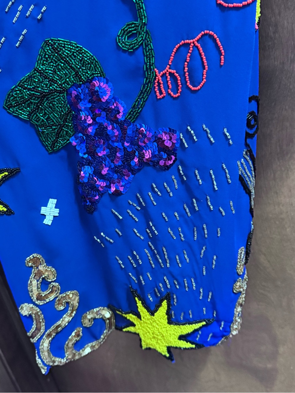 Vintage Ornate Pop Art Embellished Royal Blue Dress w/Beaded Appliqués - Picture 12 of 16